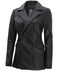 Women Black Double Breasted Leather Blazer Orca Cloths