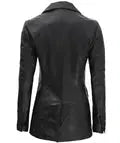 Women Black Double Breasted Leather Blazer Orca Cloths