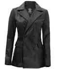 Women Black Double Breasted Leather Blazer Orca Cloths