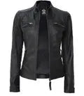 Women Petite Black Quilted Cafe Racer Leather Jacket Orca Cloths