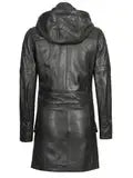Women’s Black 3/4 Length Leather Coat With Hood Orca Cloths