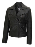 Women's Black Asymmetrical Leather Motorcycle Jacket Orca Cloths