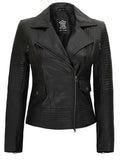 Women's Black Asymmetrical Leather Motorcycle Jacket Orca Cloths
