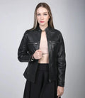Women's Black Cafe Racer Leather Jacket Orca Cloths