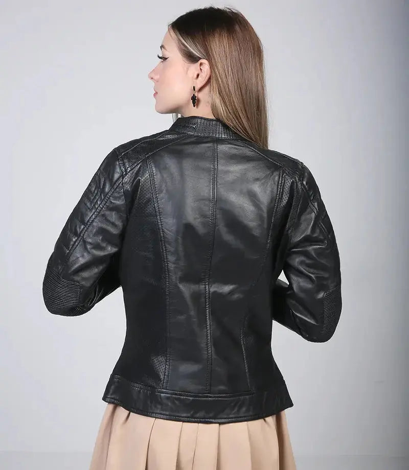 Women's Black Cafe Racer Leather Jacket Orca Cloths