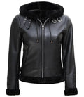 Women's Black Real Leather Hooded Shearling Jacket Orca Cloths
