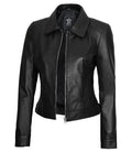 Women's Harrington Black Real Leather Jacket Orca Cloths