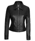 Women's Harrington Black Real Leather Jacket Orca Cloths