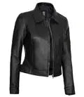 Women's Harrington Black Real Leather Jacket Orca Cloths