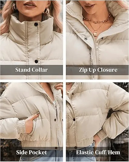 Women's Puffer Jacket Long Sleeve Puffy Coat Winter Lightweight Quilted Padded Outwear with Pockets