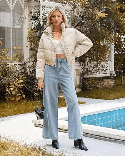 Women's Puffer Jacket Long Sleeve Puffy Coat Winter Lightweight Quilted Padded Outwear with Pockets