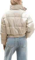 Women's Puffer Jacket Long Sleeve Puffy Coat Winter Lightweight Quilted Padded Outwear with Pockets