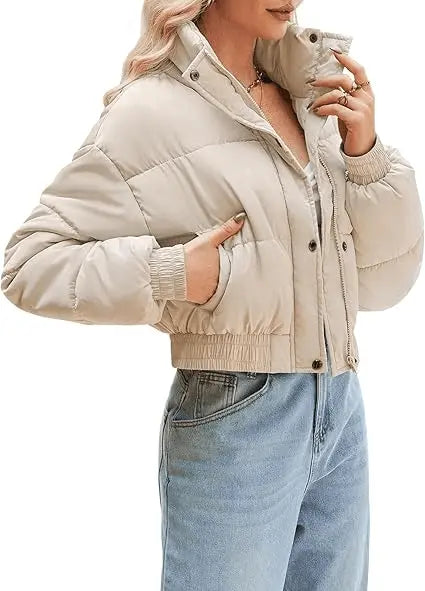 Women's Puffer Jacket Long Sleeve Puffy Coat Winter Lightweight Quilted Padded Outwear with Pockets