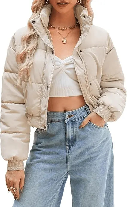 Women's Puffer Jacket Long Sleeve Puffy Coat Winter Lightweight Quilted Padded Outwear with Pockets