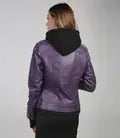 Women's Purple Bomber Leather Jacket with Removable Hood Orca Cloths
