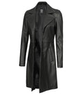 Women's Tall Black 3/4 Length Leather Coat Orca Cloths