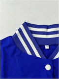 Women’s Varsity Baseball Jacket – Cropped Colorblock Letterman Bomber with Button Down Closure