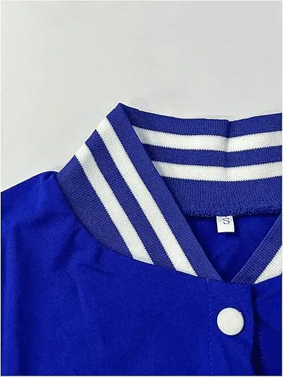 Women’s Varsity Baseball Jacket – Cropped Colorblock Letterman Bomber with Button Down Closure
