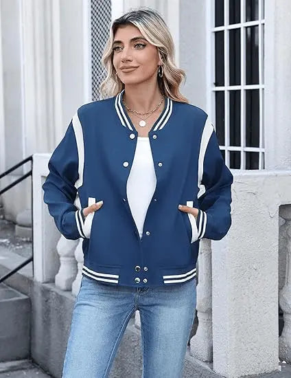 Women’s Varsity Bomber Jacket | Lightweight Casual Button Down Fall Fashion 2025