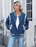 Women’s Varsity Bomber Jacket | Lightweight Casual Button Down Fall Fashion 2025