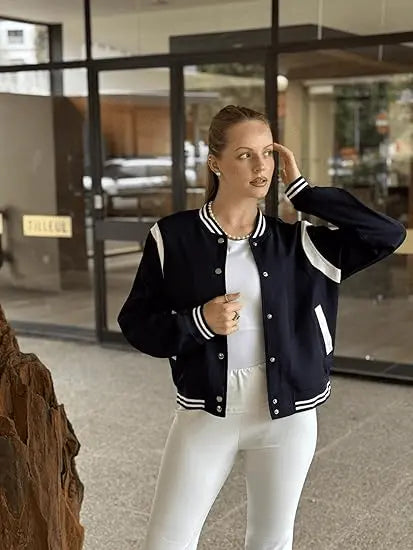 Women’s Varsity Bomber Jacket | Lightweight Casual Button Down Fall Fashion 2025