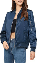 Women’s Varsity Jacket –Satin Zip Up Bomber Windbreaker with Pockets for Fall