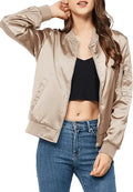 Women’s Varsity Jacket –Satin Zip Up Bomber Windbreaker with Pockets for Fall