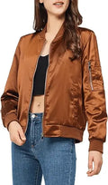 Women’s Varsity Jacket –Satin Zip Up Bomber Windbreaker with Pockets for Fall