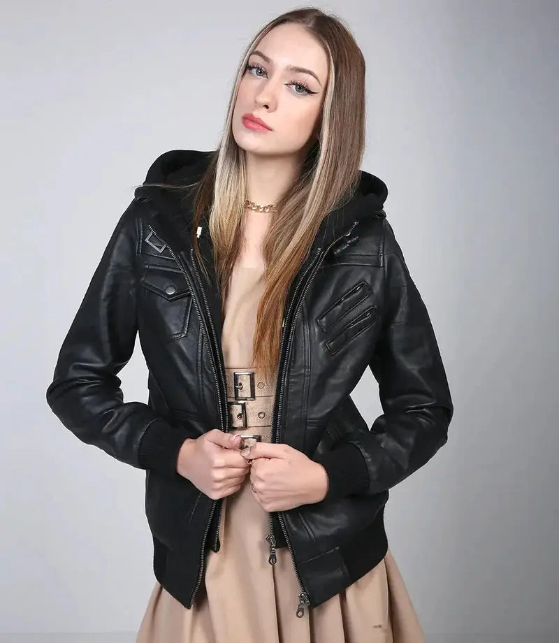 Edinburgh Womens Black Bomber Leather Jacket - Orca Cloths