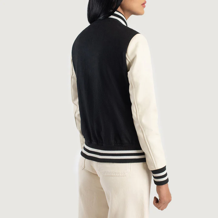 Savant Women's Black & White Hybrid Varsity Jacket