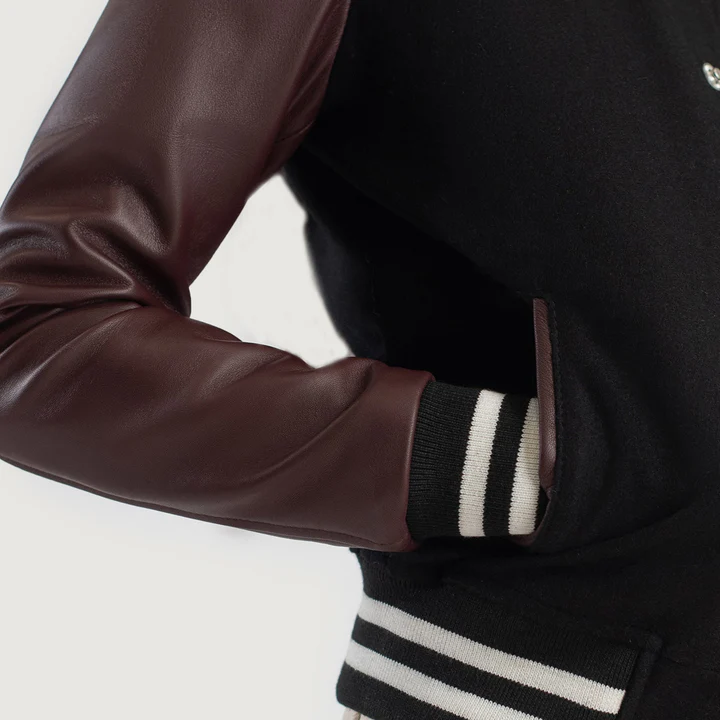 Savant Women's Maroon & Black Hybrid Varsity Jacket