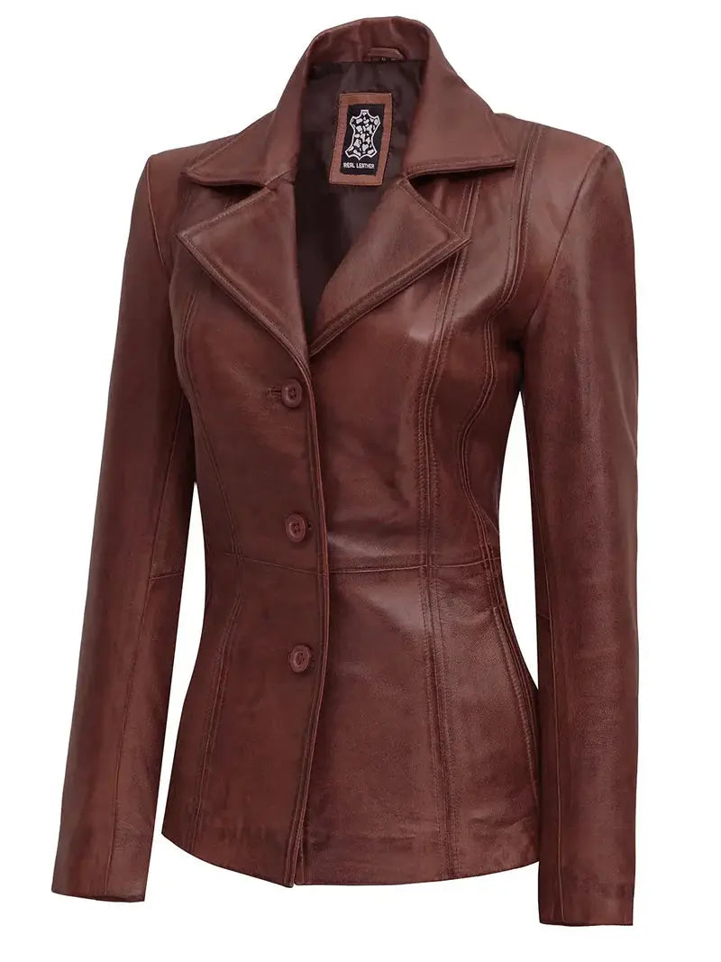 Womens Cognac Brown Leather Blazer Orca Cloths
