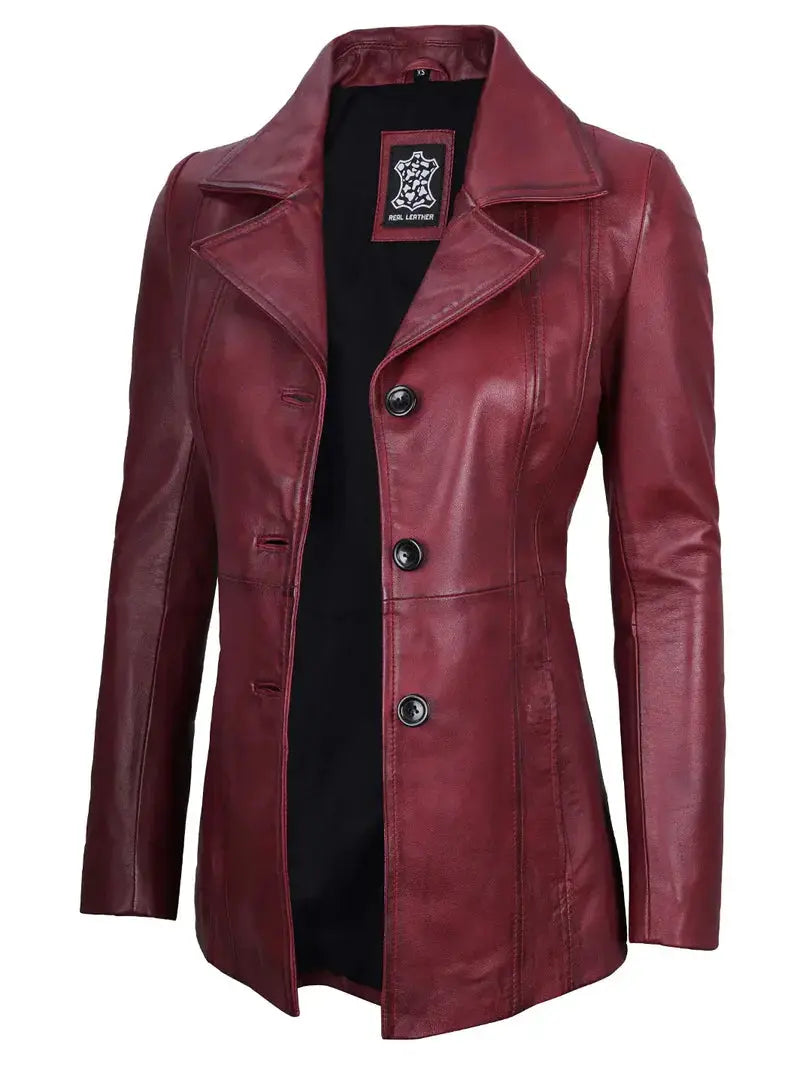 Womens Maroon Leather Blazer Orca Cloths
