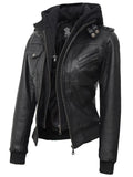 Edinburgh Tall Womens Black Hooded Leather Jacket XXXL