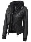Edinburgh Petite Womens Black Hooded Leather Jacket - Orca Cloths