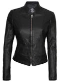Amy Women's Black Café Racer Leather Jacket