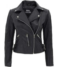 Bari Women Asymmetrical Black Leather Moto Jacket - Orca Cloths