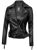 Angela Womens Black Belted Asymmetrical Leather Jacket Orca Cloths