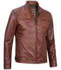 Dodge Tall Mens Cognac Cafe Racer Leather Jacket - Orca Cloths