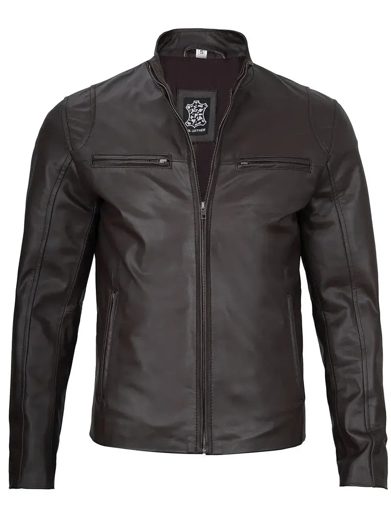 Clinton Dark Brown Cafe Racer Leather Jacket - Orca Cloths