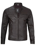 Clinton Dark Brown Cafe Racer Leather Jacket - Orca Cloths