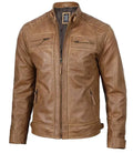 Diamond Men's Distressed Camel Brown Cafe Racer Leather Jacket
