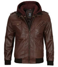 Edinburgh Men's Bomber Dark Brown Removable Hooded Leather Jacket - Orca Cloths