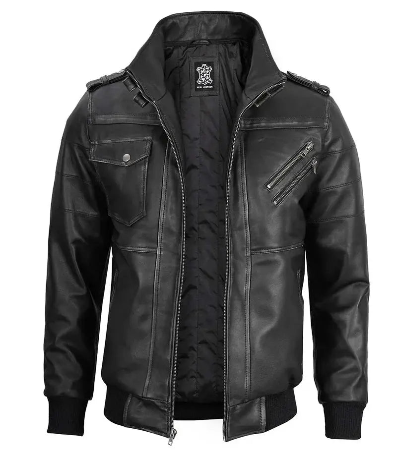 Edinburgh Men's Bomber Grey Removable Hooded Leather Jacket - Orca Cloths