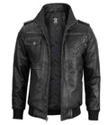 Edinburgh Men's Bomber Grey Removable Hooded Leather Jacket - Orca Cloths