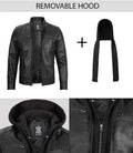 Dodge Men's Black Moto Leather Jacket With Hood - Orca Cloths