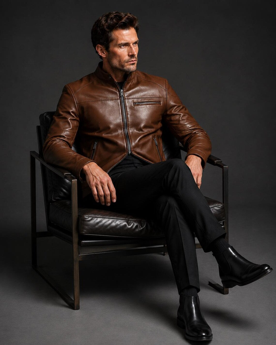 Men's Brown Leather Cafe Racer Jacket | Orca Leather Collection