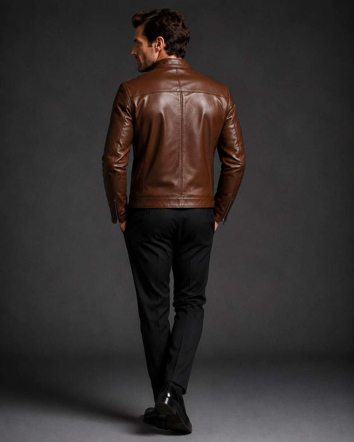 Men's Brown Leather Cafe Racer Jacket | Orca Leather Collection