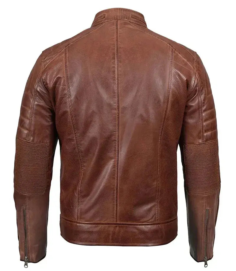 Austin Tall Men Cognac Brown Cafe Racer Leather Jacket - Orca Cloths