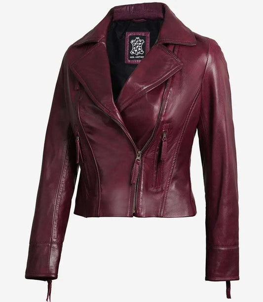Ramsey Women's Maroon Leather Moto Jacket